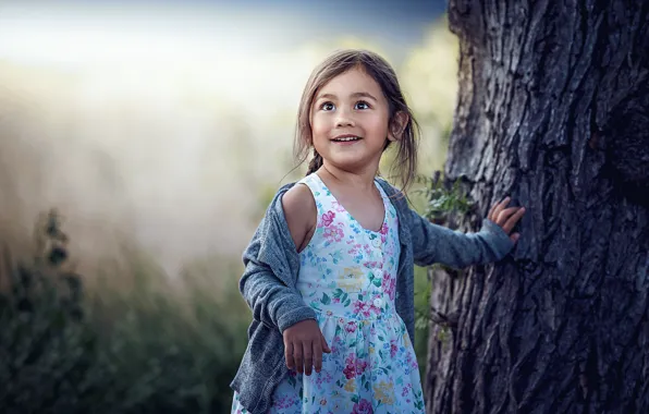 Picture trees, joy, girl, bokeh