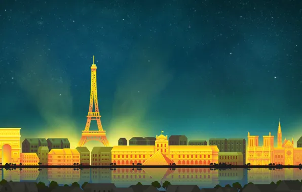 Paris, The sky, Minimalism, Night, The city, Paris, Art, Digital