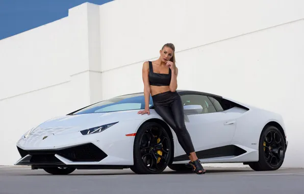 Picture girl, Girls, Lamborghini, white car