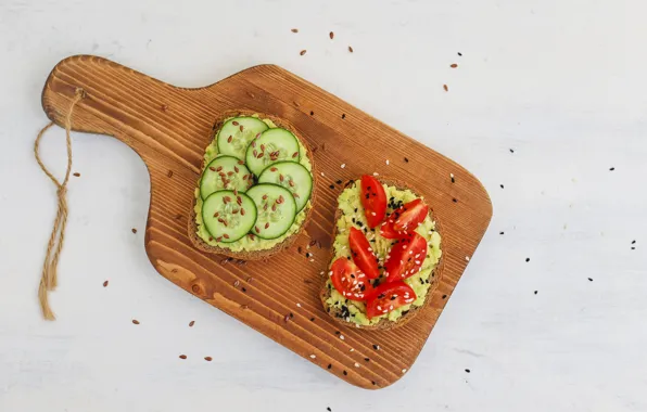 Bread, sandwich, vegetables, tomatoes, tomatoes, sesame, avocado, sandwiches