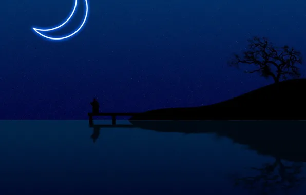 Water, night, the moon, minimalism, vector