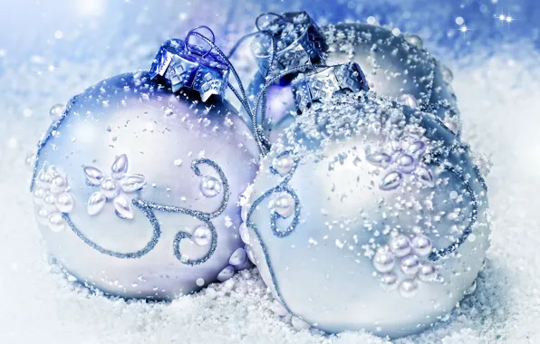 Winter, balls, snow, toys, New Year, Christmas, white, Christmas