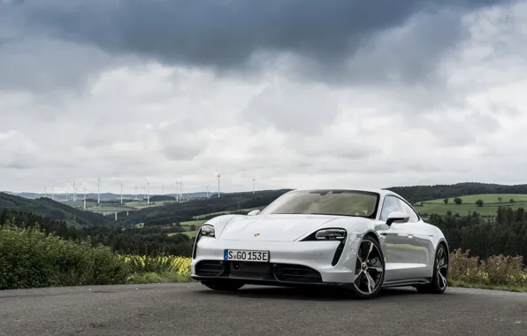 Picture white, clouds, Porsche, Turbo S, 2020, Taycan