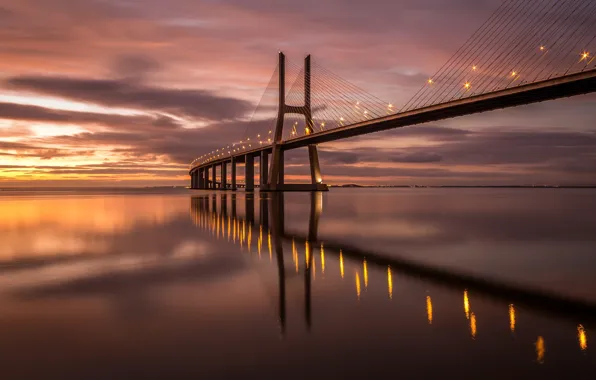 Picture bridge, lights, the evening, Portugal