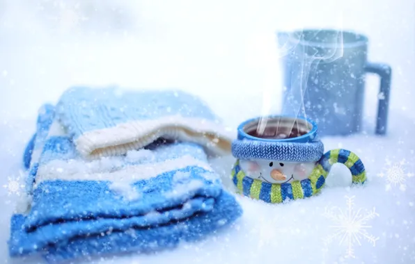 Winter, snow, hat, hot, chocolate, scarf, Cup
