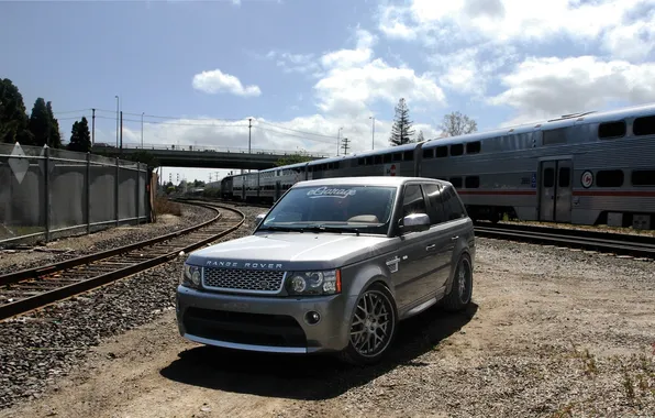 Picture the sky, clouds, train, railroad, land rover, range rover, train, range Rover
