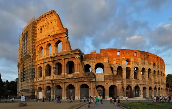 Picture the sky, clouds, people, Rome, Colosseum, Italy, architecture