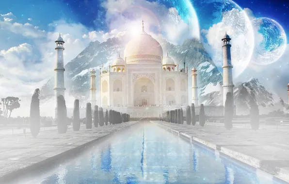 Picture the city, the moon, Taj Mahal