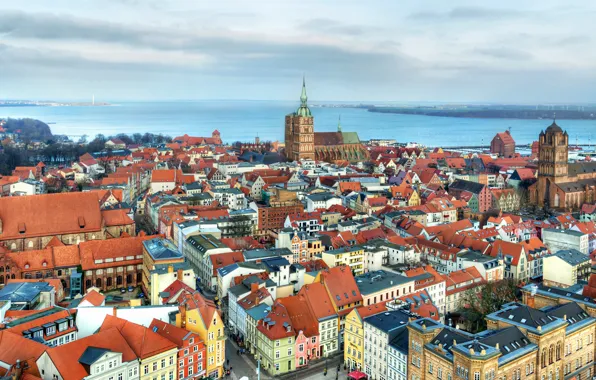 Roof, the sky, clouds, landscape, river, home, Germany, horizon