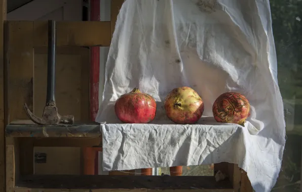 Shelf, fabric, still life, garnet