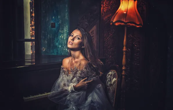 Look, girl, light, pose, photo, room, model, piano