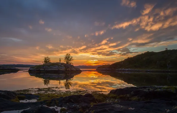 Autumn, landscape, nature, sunrise, stones, morning, Norway, glow