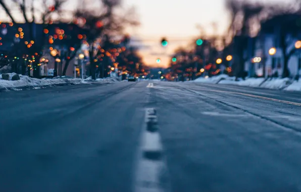 Picture winter, road, nature, lights, bokeh
