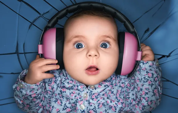 Headphones, child, delight