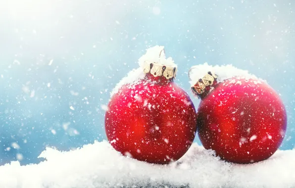 Snow, decoration, balls, New Year, Christmas, Christmas, balls, snow