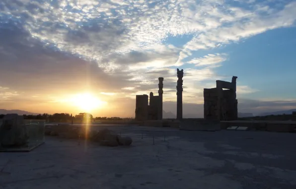 Wallpaper, sunset, building