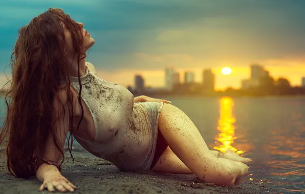 Sand, beach, water, girl, the sun, the city, Mike, Tonny Jørgensen