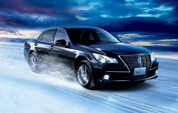 Picture snow, black, speed, Toyota, Crown