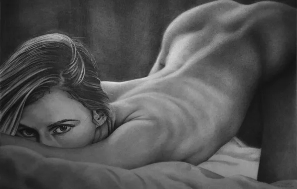 Eyes, look, girl, pose, hair, body, back, bed