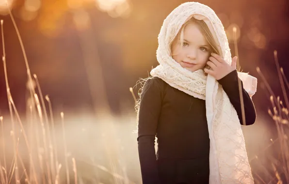 Picture grass, nature, girl, child, shawl, bokeh, Amber Bauerle