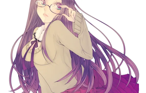 Girl, art, glasses, white background, setsuji