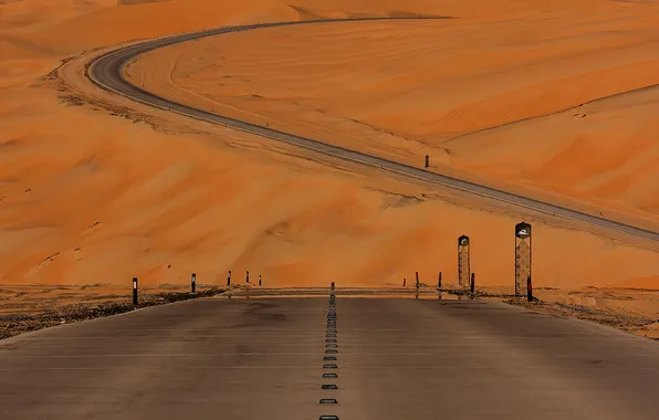 Road, hills, desert, tower, highway