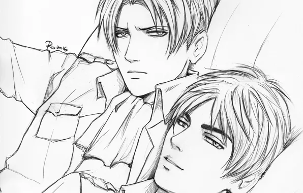 Figure, anime, art, guys, two, Attack Of The Titans, Shingeki No Kyojin, Eren Yeager