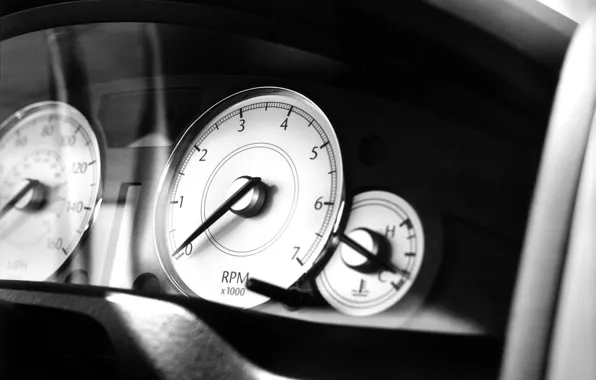 Picture black and white, speedometer, devices, tachometer, Crysler, 300C