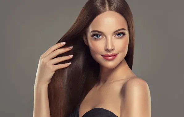Picture look, girl, face, smile, model, hair, hands, makeup