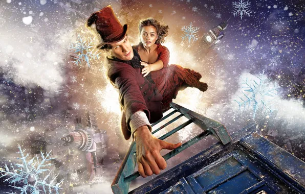 Picture winter, Christmas, hat, ladder, Doctor Who, series, Doctor Who, Matt Smith