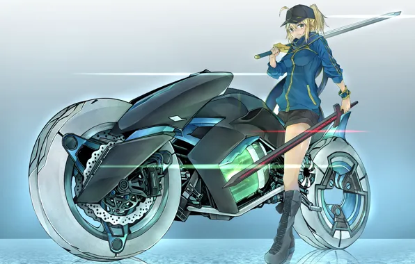 Girl, sword, motorcycle, the saber, Fate / Grand Order