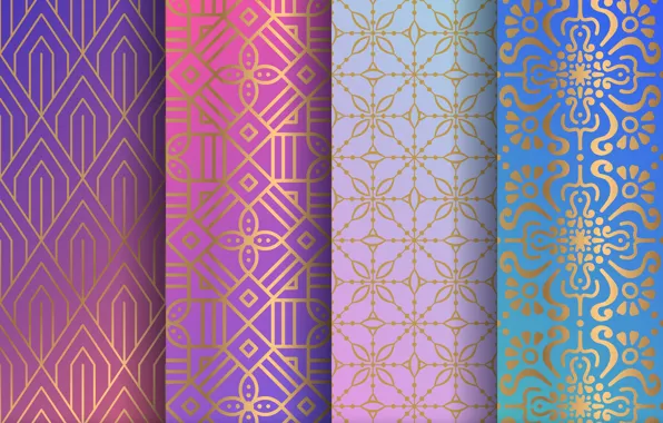 Flowers, gold, geometry, ornament, pattern, floral, seamless