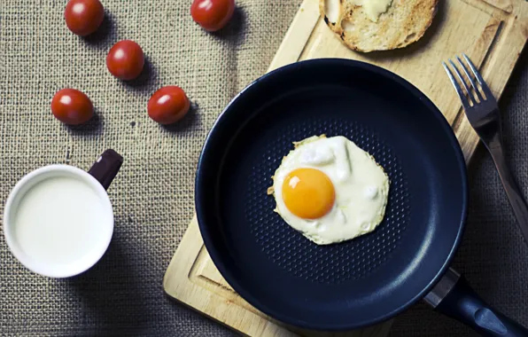 Egg, Breakfast, morning, milk, scrambled eggs, tomatoes, food, morning