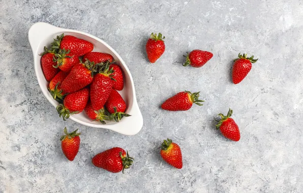 Berries, table, strawberry, bowl, placer, light background, gravy boat