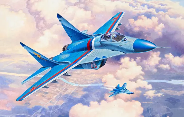 Picture art, Russia, Fulcrum, the fourth generation fighter, Videoconferencing Russia, Russian fighter, The MiG-29S