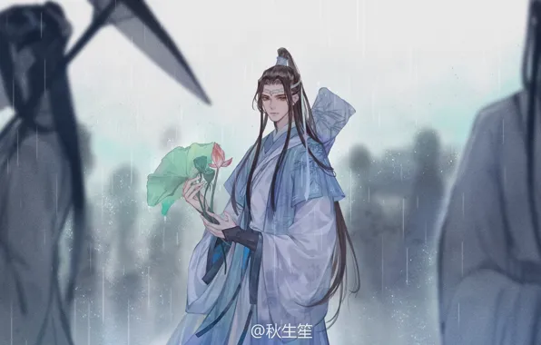 People, umbrella, the shower, long hair, Lotus leaf, Chinese clothing, Mo Dao Zu Shi, Master …
