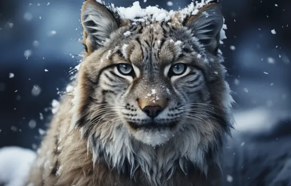 Winter, look, snow, nature, pose, lynx, face, AI art