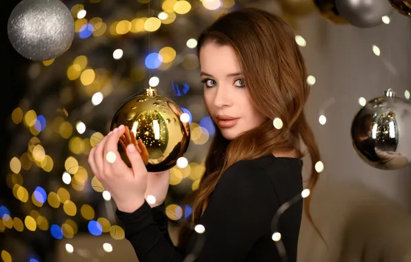 Look, girl, face, pose, glare, balls, hands, New year