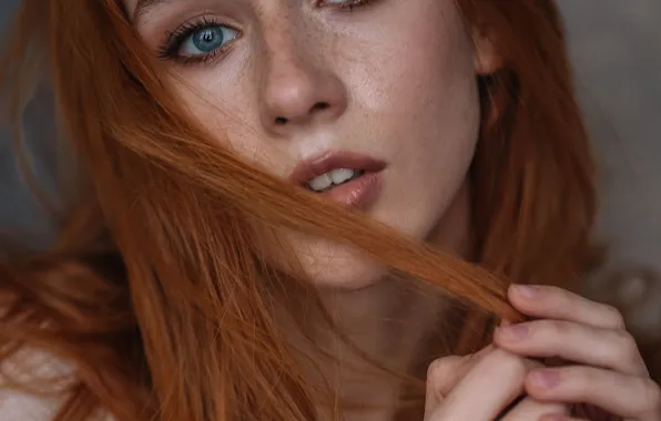 Eyes, look, red, female portrait, Alexey Zarakovsky
