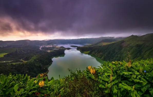 Picture clouds, mountains, nature, Network-Cidades, Lagoon of the Seven Cities, Azores, lake, hills