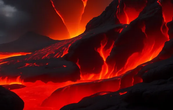 Orange, red, background, fire, Wallpaper, black, the volcano, the eruption