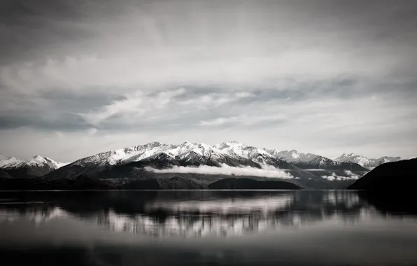 White, the sky, water, mountains, lake, black