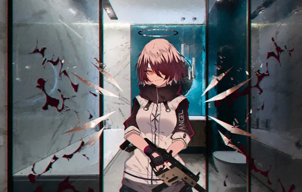 Girl, weapons, blood, angel, Arknights, Exusiai