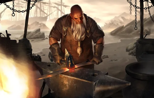 Man, sword, forging, Smith, Legends of Runeterra