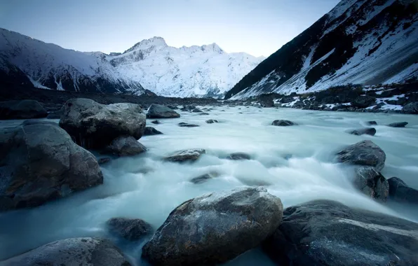 Picture winter, landscape, mountains, river, ice