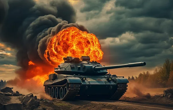Fire, Tank, Digital art, AI art, The Art of Artificial Intelligence, Neural network, War and …