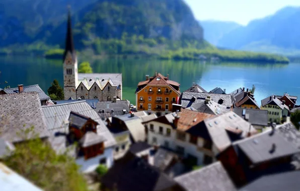 Picture The city, Lake, Day, Building, tilt shift, Effect