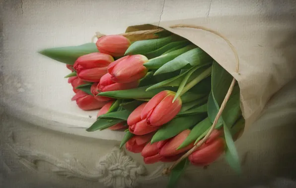 Retro, bouquet, tulips