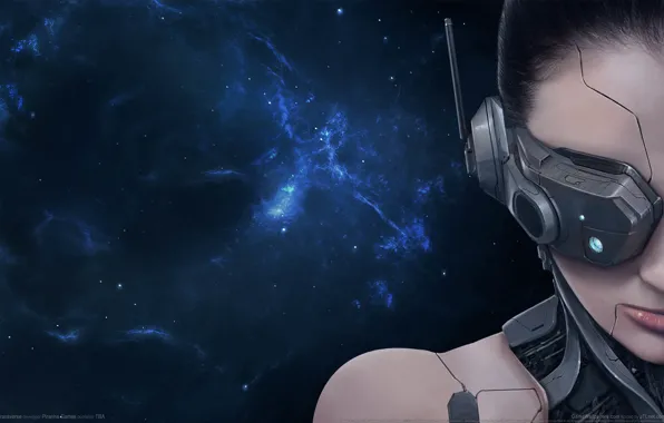 Picture girl, space, nebula, fiction, headphones, game wallpapers, Transverse