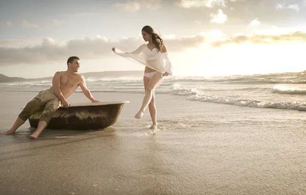 Sea, beach, kiss, bath, lovers, beach, sea, bath